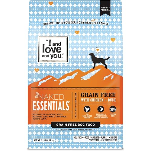 I and love and you Naked Essentials Dry Dog Food - Chicken + Duck - High Protein, Real Meat, No Fillers, Prebiotics + Probiotics, 11lb Bag