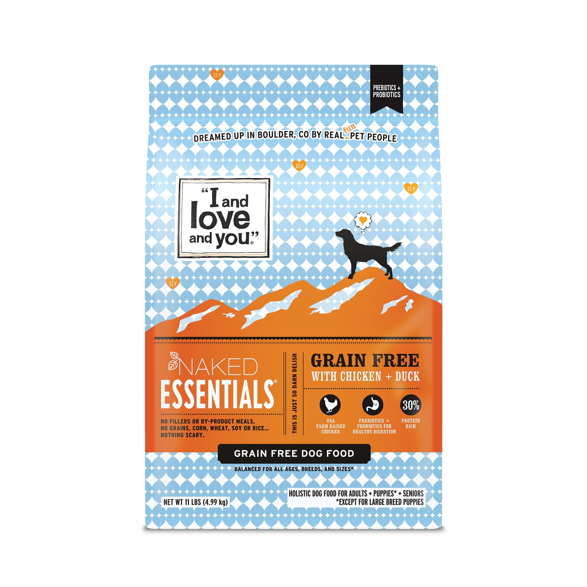 I and love and you Naked Essentials Dry Dog Food - Chicken + Duck - High Protein, Real Meat, No Fillers, Prebiotics + Probiotics, 11lb Bag