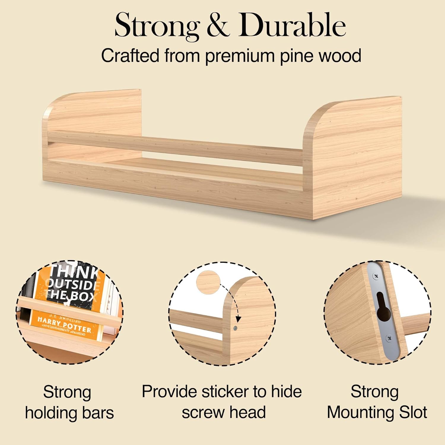 Floating Nursery Book Shelves, 16.5 inch Wall Book Shelves Kids Room, Set of 3 Baby Shelves for Nursery Décor, Ideal Wooden Nursery Shelves for Kids Room, Bedroom Bathroom and Kitchen (Natural Wood)