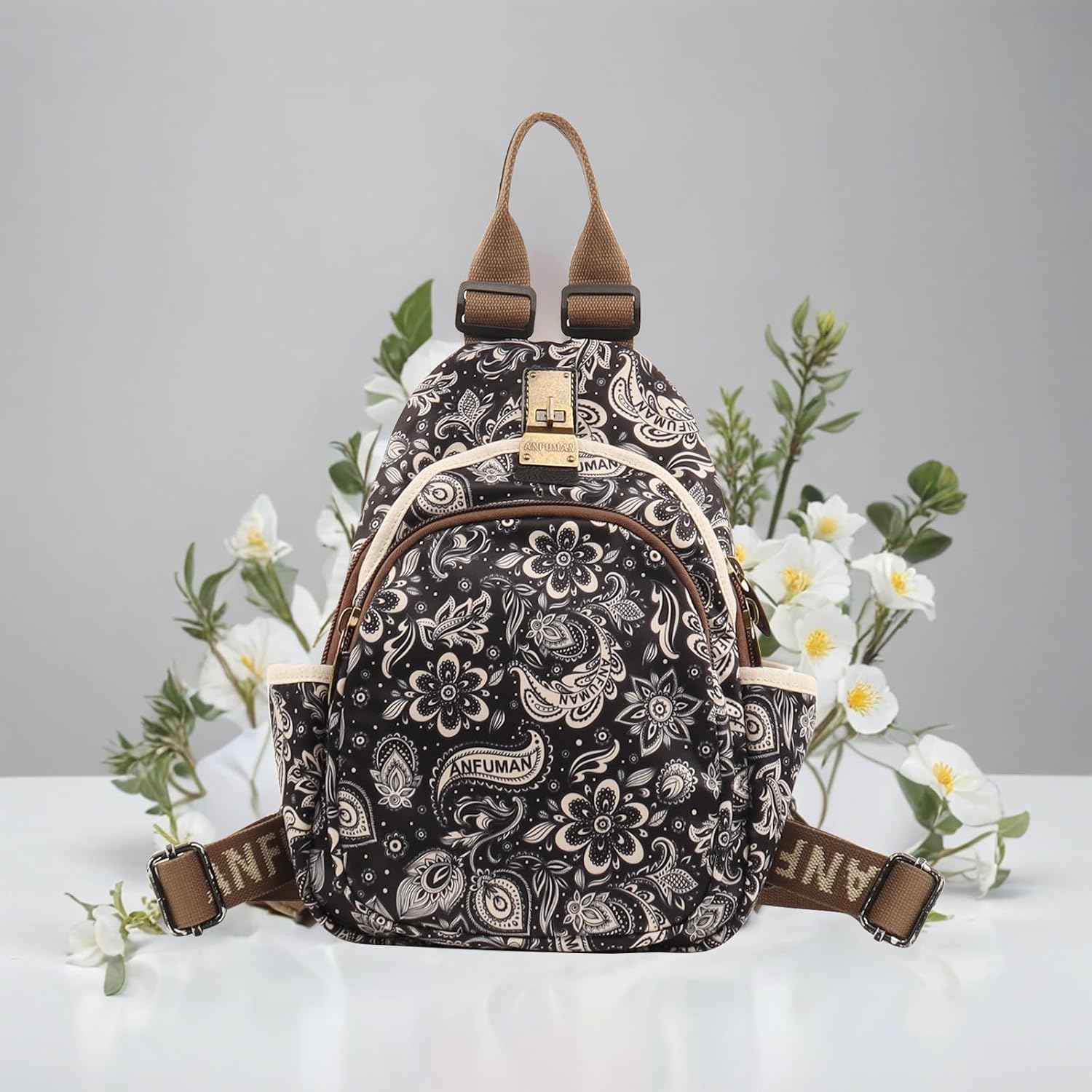 Small Backpacks Purse for Women Mini Waterproof Colorful Print Leisure Travel Bags (Black Flower) - Image 2