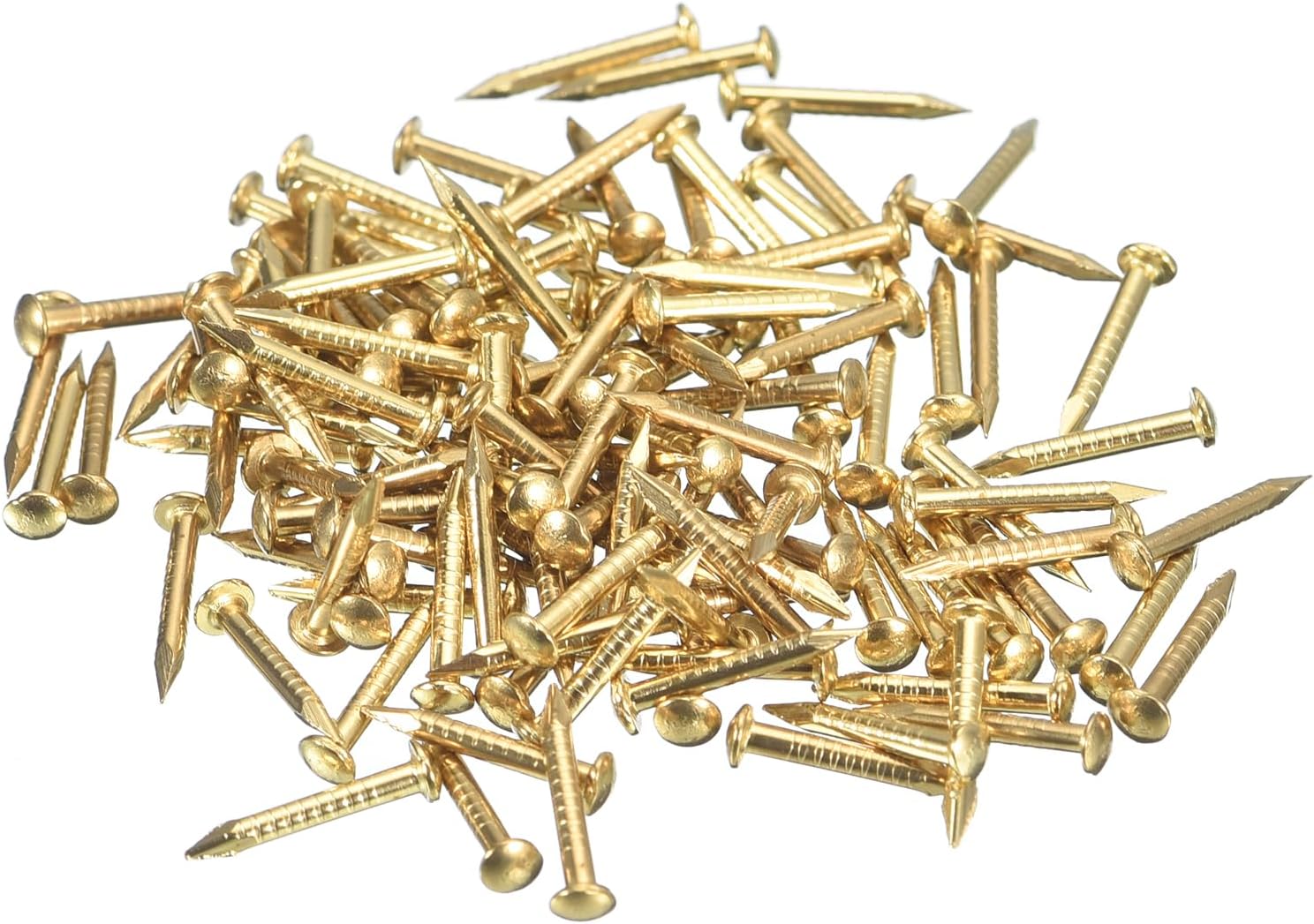 120pcs Small Golden Nails, 10 x 1.2 mm (L*D) Gold Nails Round Head Brass Hardware Nails for Wood Furniture Crafts DIY Photo Frame, Brass Tone