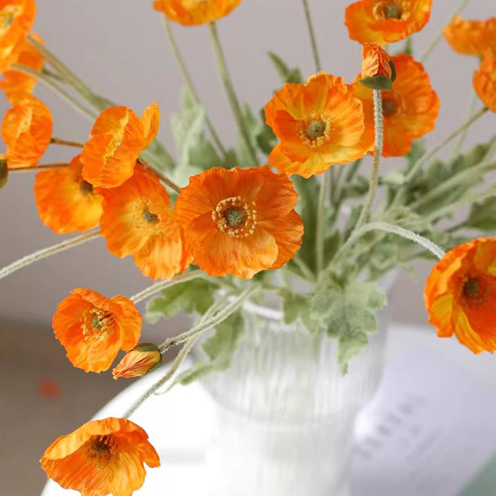 DUYONE 6 tiges de Coquelicot artificielles en Soie pour décoration d'intérieur, Bouquet de Mariage, Centre de Table, Plantes artificielles Corail, Fleurs en Soie pour décoration (Orange)