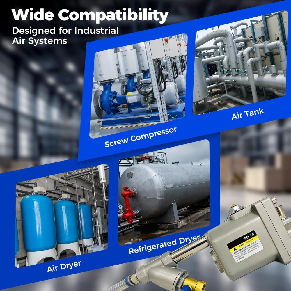 Air Compressor Automatic Drain Valve, WBK-58 WBK-20 Zero Air Loss Drainer,G1/2,1.6Mpa Double-Layer Filtration Anti-Blocking for Gas Storage Tank & Air Pump (WBK-58)