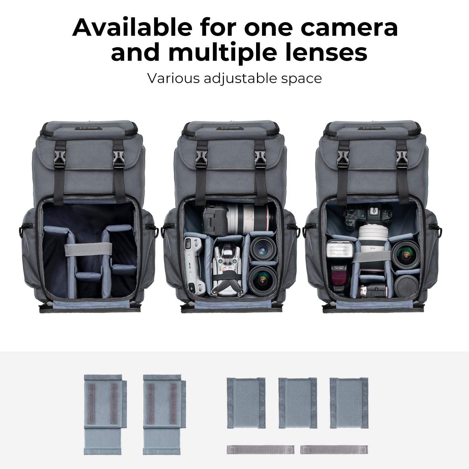 K&F Concept Plecak na aparat fotograficzny o dużej pojemności z kieszenią na laptopa 15,6", uchwyt na statyw, pokrowiec przeciwdeszczowy, plecak na lustrzanki, szary, 25 Liters Camera Backpack, Plecak