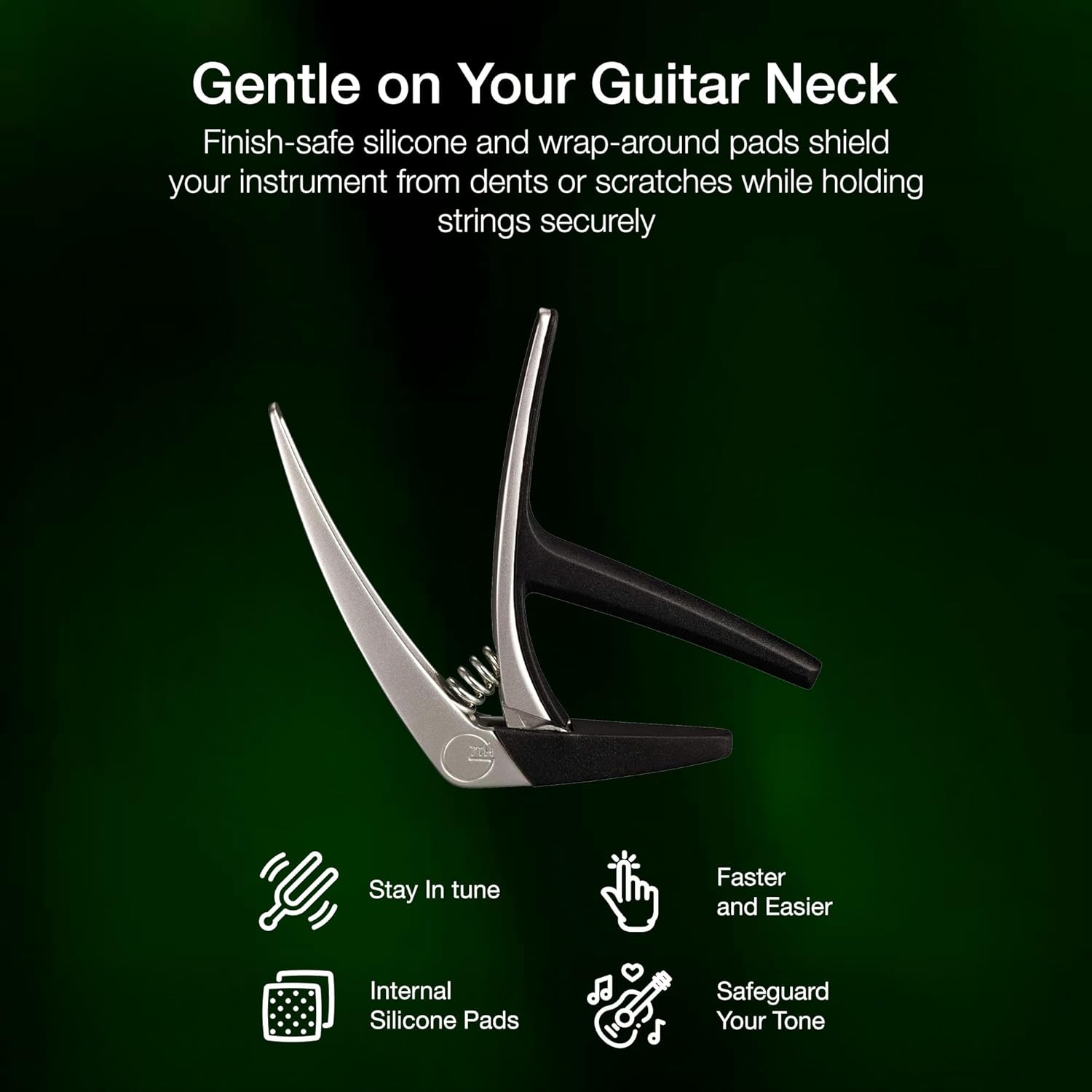 G7th Nashville 6 String Classical Silver Guitar Capo - Lightweight and Low Profile with Protective Silicone Pads - The Perfect Capo for Classical and Flamenco Guitar - UK Designed