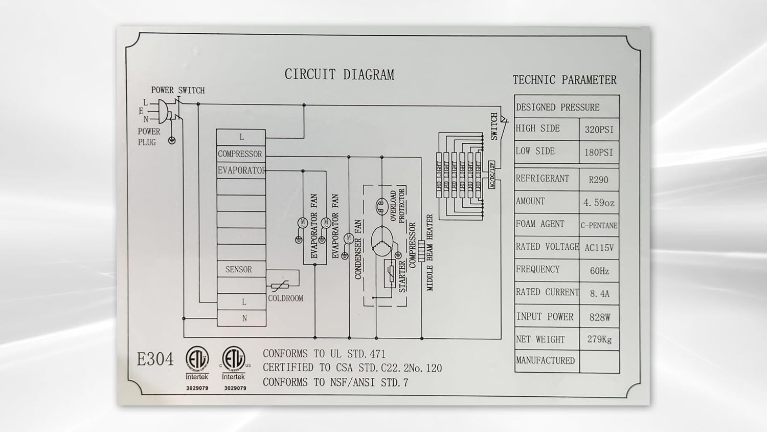 Commercial Refrigerator Glass 3-Door Merchandiser Display Cooler Case Fridge NSF, Bottom-Mounted 79 inches width, capacity 53 cuft 110V, Restaurant Kitchen Cafe SG1.9L3