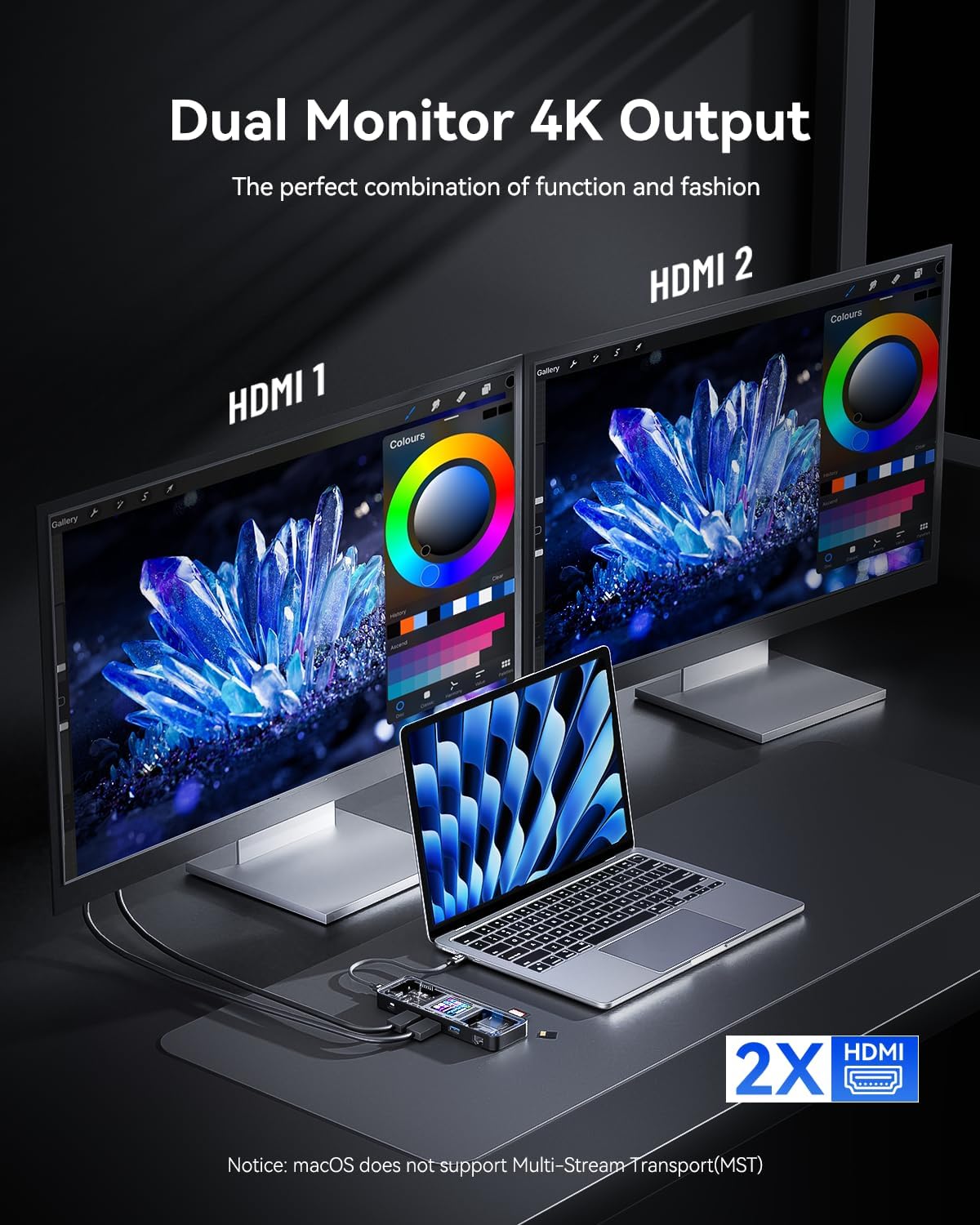 DOCKCASE Explorer Edition 10-in-1 USB C Hub, Dual 4K HDMI Docking Station for 2 Monitor, Gigabit Ethernet,1 USB-C and 3 USB-A Ports,100w PD, UHS-II TF/SD Card Reader for MacBook Pro, XPS, and More