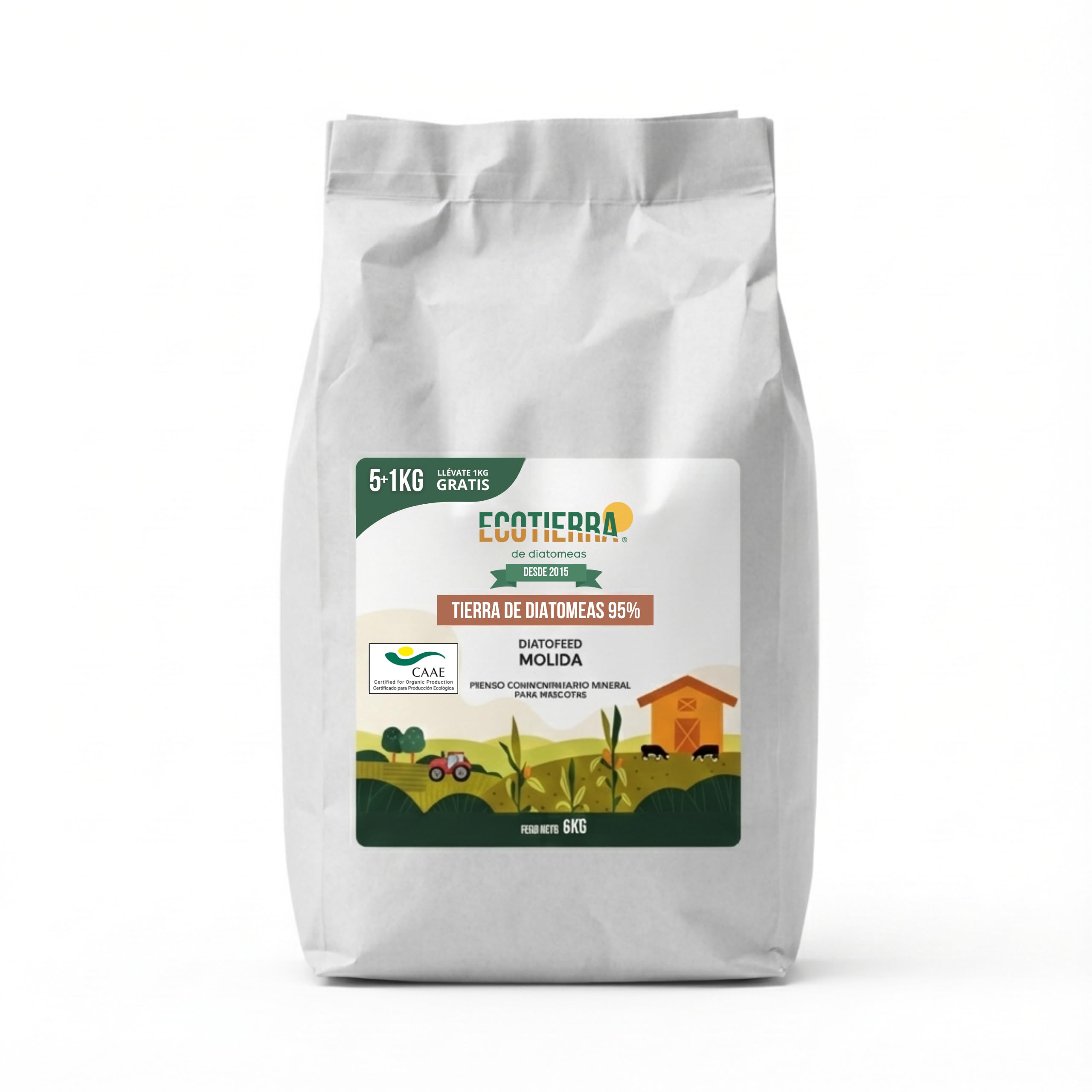 Eco Terra de Diatomeas ® 6kg Ecologica – Grado Alimentare per Animali Non Calcinata – Diatofeed Macinata Certificata per la Produzione Biologica – Sicurezza, qualità e impegno dal 2015