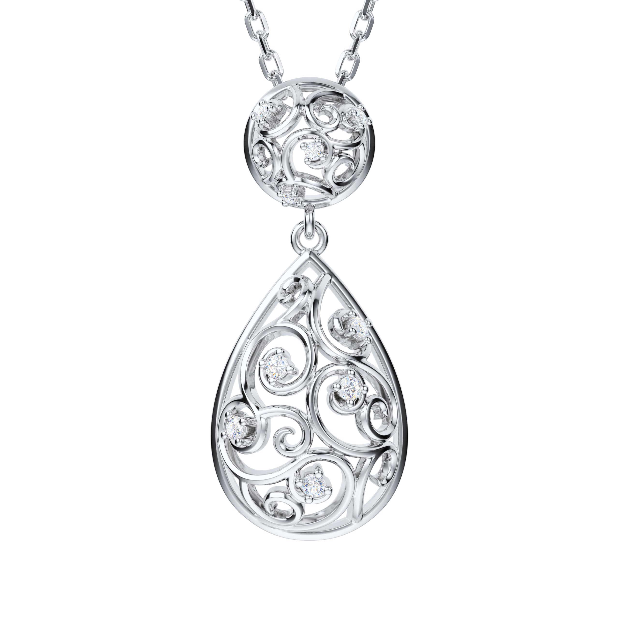 Genuine Moissanite Sterling Silver 3D Filigree Water Drop Pendant Necklace, Adjustable 18-20 Inch Chain with Lobster Clasp, Elegant Fine Jewelry Gift for Women