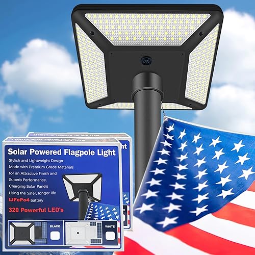 Miniatura 9 de Luz solar para mástil de bandera del atardecer al amanecer con 320LED 3000 lúmenes más brillante luz de asta de bandera