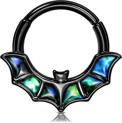 Melighting 16G Bat Septum Ring Halloween Septum Jewelry 8 mm/10 mm Daith Earring Stainless Steel 316L Helix Earring Black Septum Clicker For Women