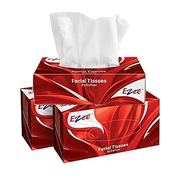 Ezee 2 Ply Facial Tissue Paper 100 Pulls x Pack of 3 | Ultrasoft, Absorbent, Travel Pack, Car Box Tissues | 300 Pulls