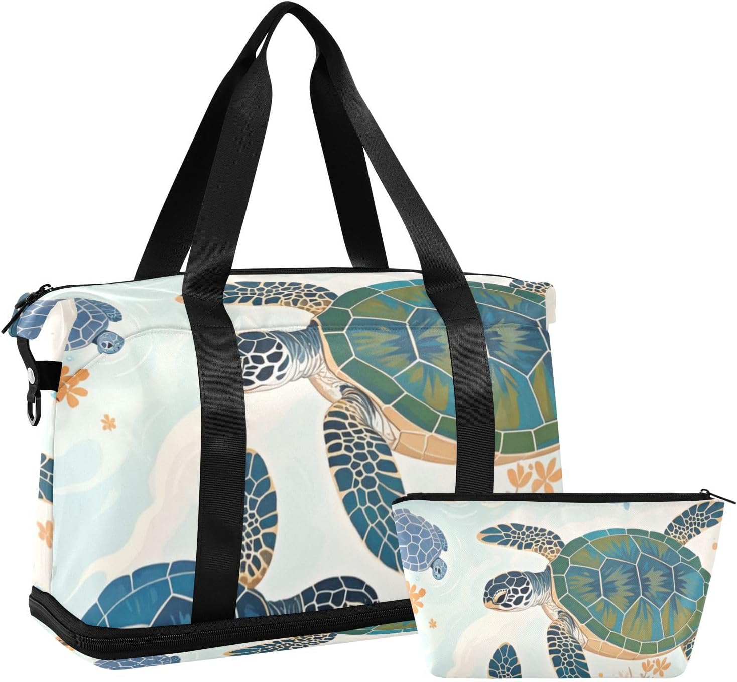 Blue Red Turtle Personal Item Travel Bag Sports Gym Tote Bag with Toiletry Bag for Trekking Waterproof