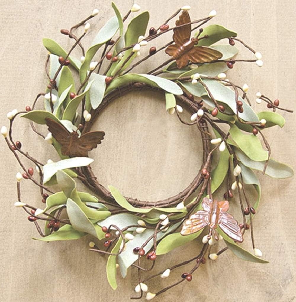 Rusty Butterfly & Herb Ring Mini Wreath Chocolate Brown Pips Greenery Country Primitive Floral Décor