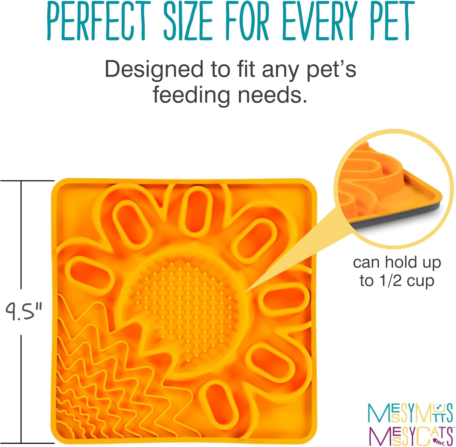 Messy Mutts and Cats Framed Silicone Multi-Surface Lick Mat | 9.5” x 9.5“ | Slow Feeder Mat for Boredom & Anxiety | Interactive Lick Pad for Dogs and Cats | Orange