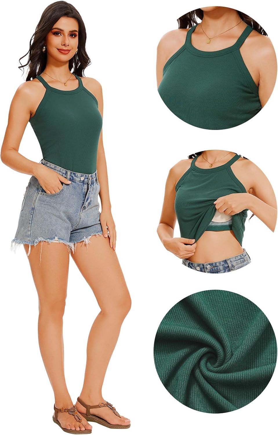 Womens Halter Tank Top with Built in Bra Ribbed Fitted Tank Tops Sleeveless Camisole Tanks - Image 6