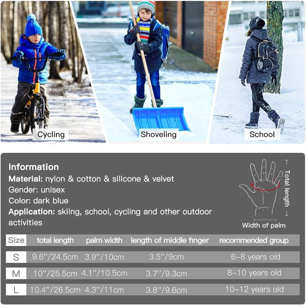 Kids Winter Gloves Snow Ski - Boys Girls Warm Waterproof Windproof Cold Weather Thermal Fleece Anti Slip Mittens with Grip for Skiing Snowboard Outdoor Sport Black Aged 6 - 12 Years : Clothing, Shoes & Jewelry