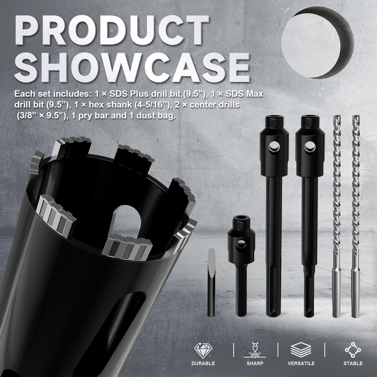 Diamond Core Drill Bit 1"(25mm) with Pilot Bit & Adapters (SDS Plus & Hex) – Upgraded Welded Segments, 8.6" Depth – for Concrete, Solid Brick, Hollow Brick, Masonry & More