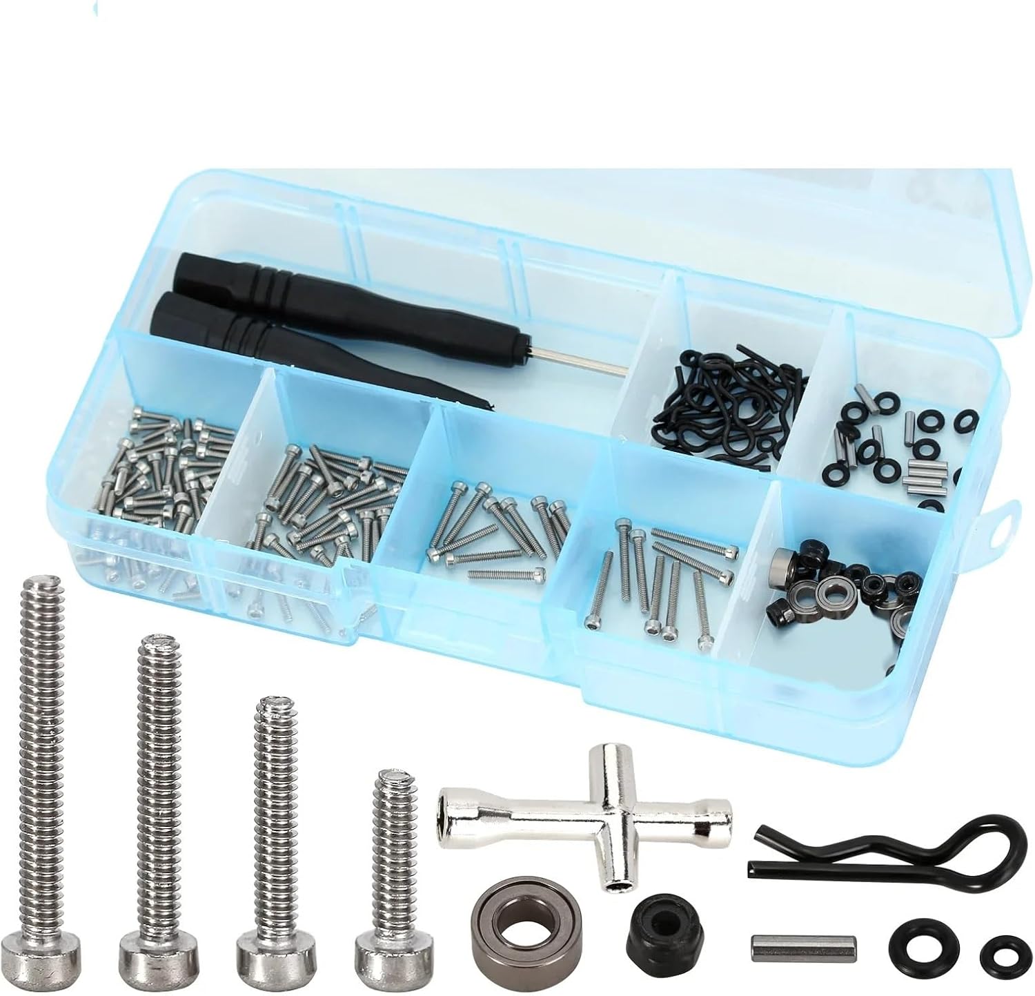 Stainless Steel Screws Set Nuts Bearings O-Rings Pin RC Tool Kit for Axial SCX24 C10 Deadbolt Jeep JLU Gladiator Bronco(Screws Box A)