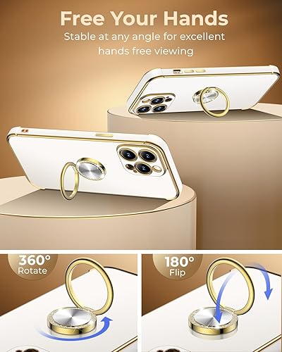 Miniatura 3 de Miss Arts Funda para iPhone 13 Pro Max, funda con soporte de anillo de lujo galvanizado con correa, bonita funda de TPU suave para iPhone 13 Pro Max