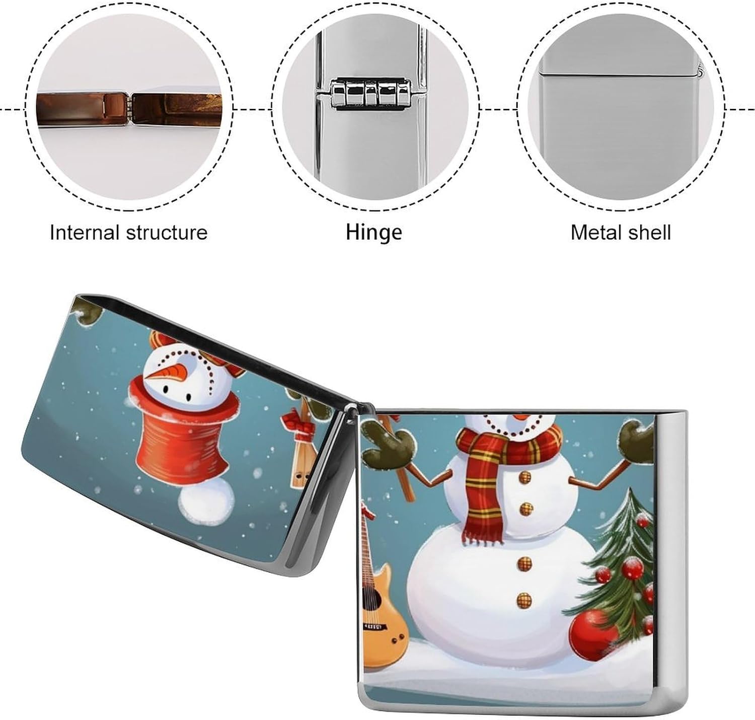 Christmas Snowman Metal Lighter Cover Case Pouch Holder image 5