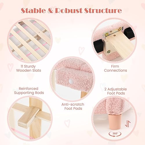 Miniatura 58 de HONEY JOY Marco de cama individual para niños, plataforma de cama individual de madera con cabecera y base de listones, no necesita somier, muebles