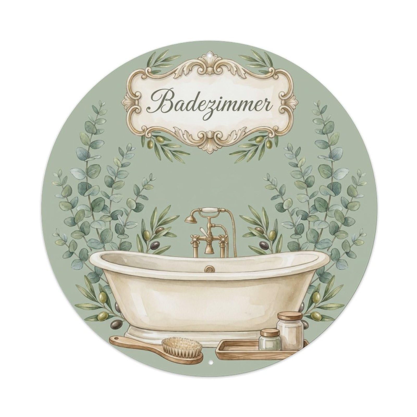 Badezimmer Eucalyptus Farmhouse Spa Bathroom Vintage Metal Tin Sign Plaque Wall Decor for Cafe, Club, Garden Round Metal Poster 8x8Inch