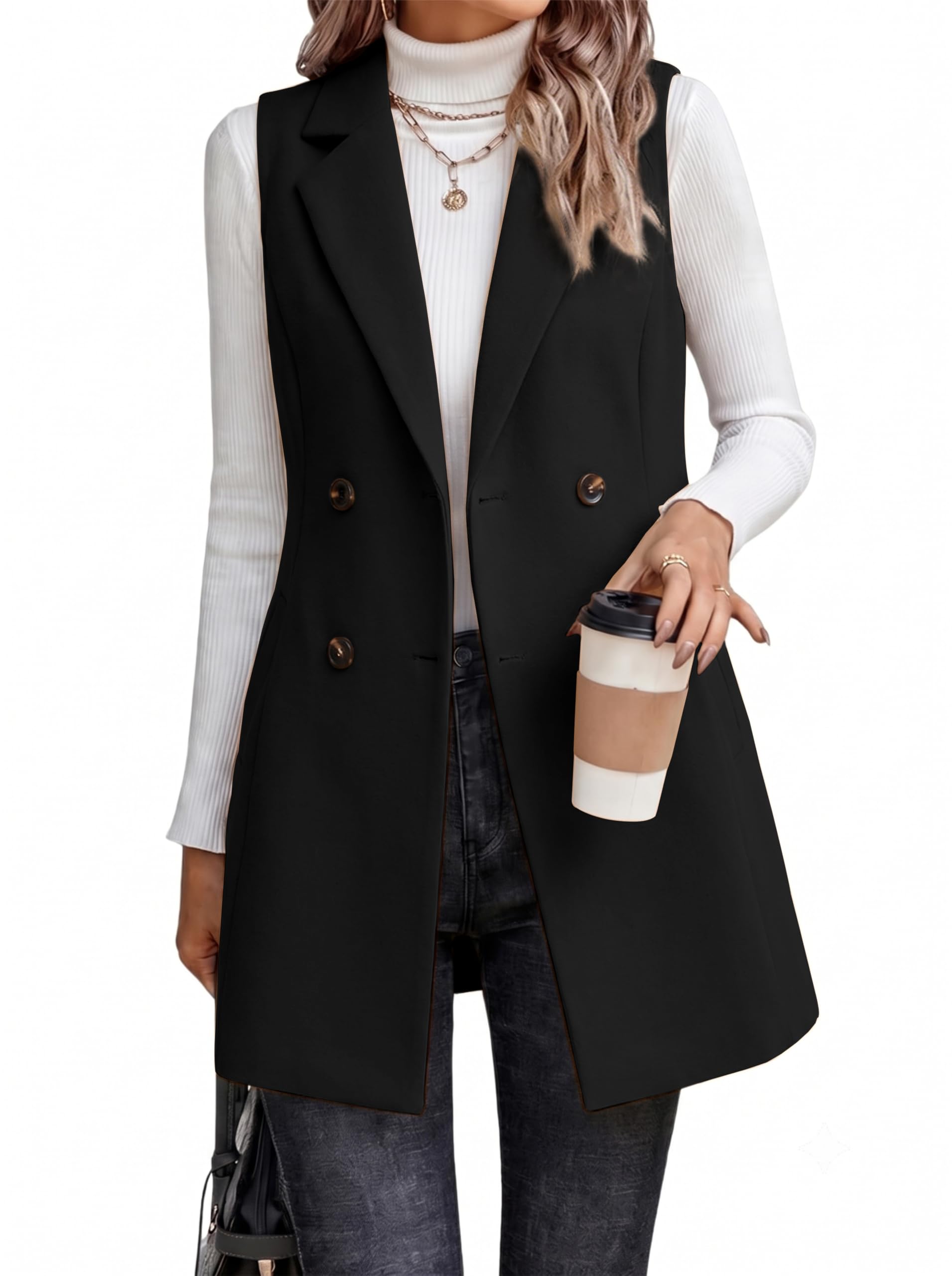 idealsanxun Long Vest for Women Sleeveless Tweed Blazer Fall Jackets Cardigan Outerwear-picture-50
