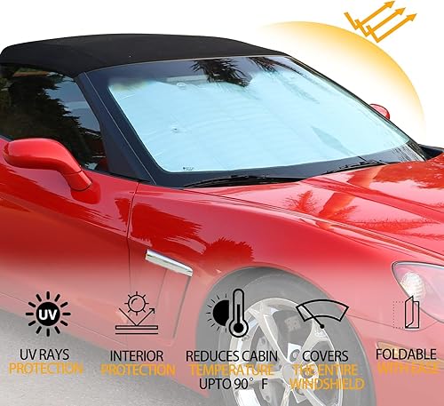 Miniatura 4 de Parasol para parabrisas de automóvil, reflector de rayos UV, compatible con Chevrolet Corvette C6 2005-2013 para ventana delantera, parasol plegable