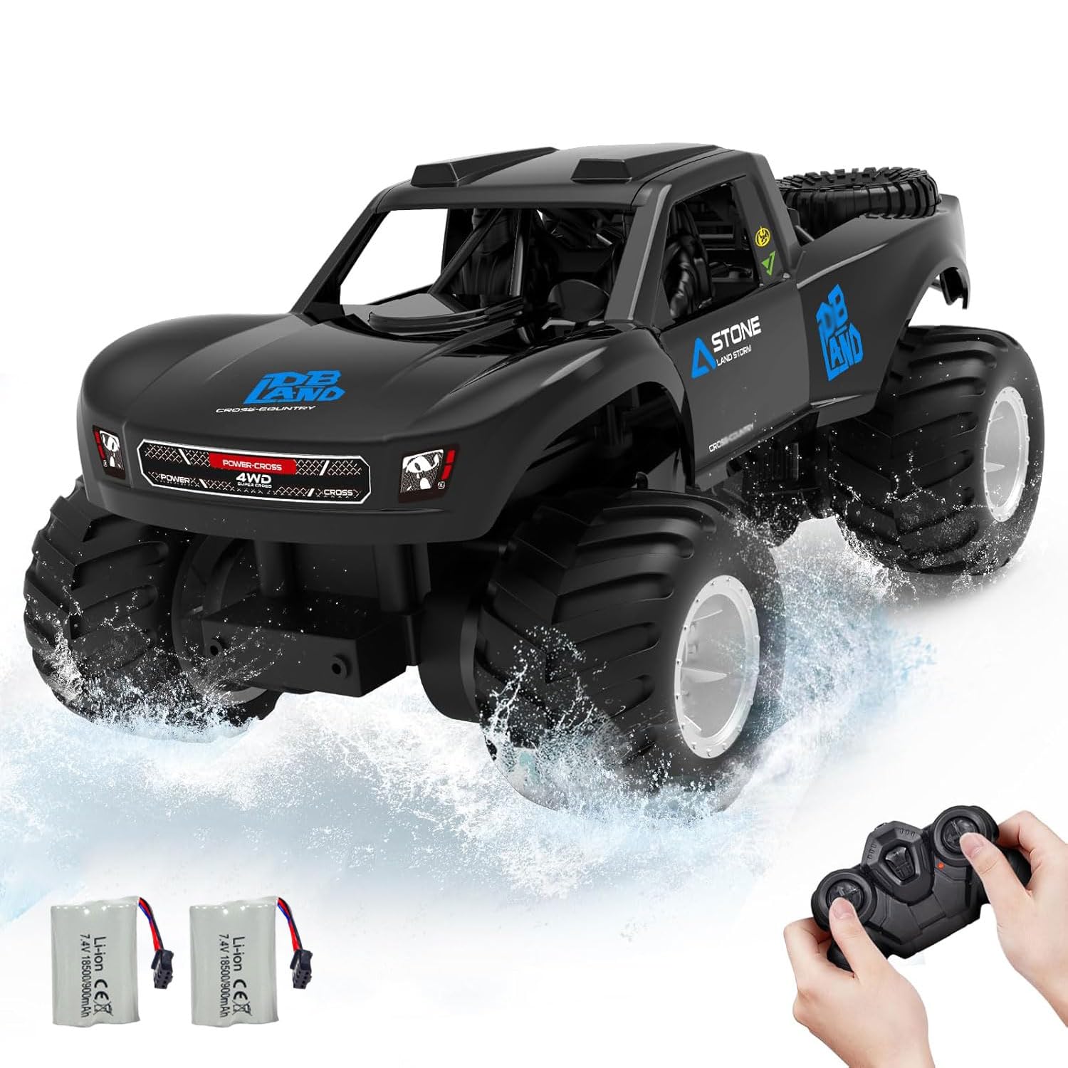 Ferngesteuertes Auto, Amphibien-RC-Truck, Monster-RC-Auto, Wasserdichtes Outdoor-Spielzeug Für Kinder, Geländewagen, Allradfahrzeuge, Geländewagen Mit 2 Wiederaufladbaren Batterien, Geschenke