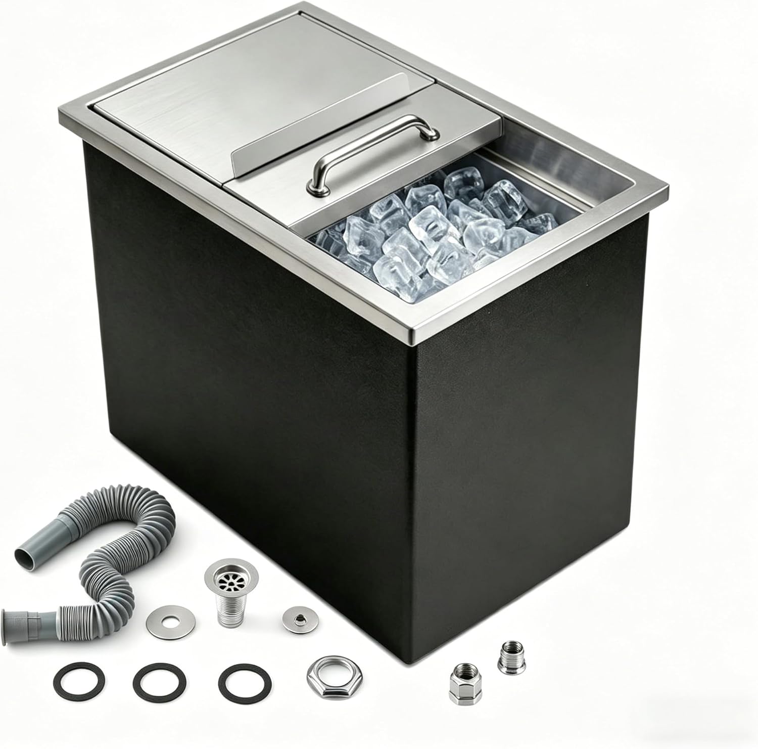 Outdoor Kitchen Drop in Ice Chest, Stainless Steel 55 Quart Ice Bin with Sliding Cover for Patio, BBQ, Bar