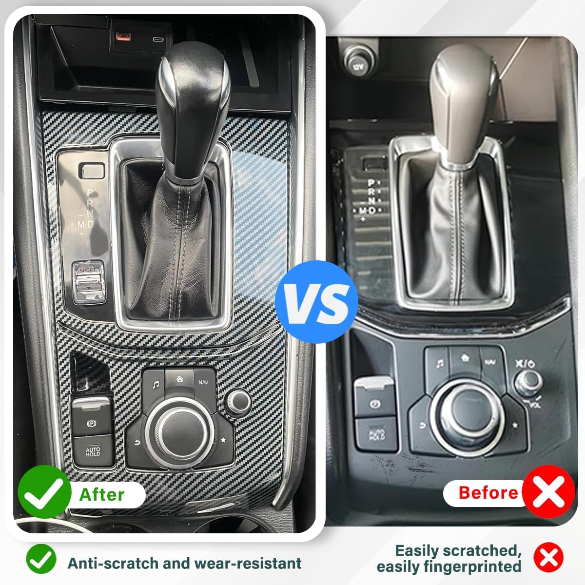 Center Console Gear Shift Panel Cover Trim Compatible with Mazda CX-5 CX5 2017-2025 Accessories, Gear Shift Knobs Frame Cover-Carbon Fiber