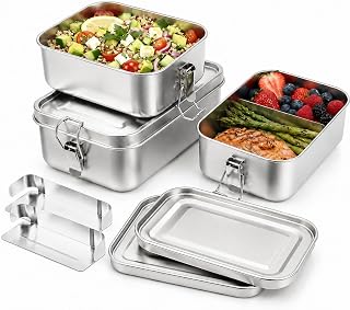 GFTIME 304 Edelstahl Bento Box mit Fächern 3er Set, Brotdose, Lunchbox 1400 ml + 850 ml + 850 ml, Auslaufsicher für Kinder und Erwachsene, für Salat, Suppe, Snacks und Meal Prep