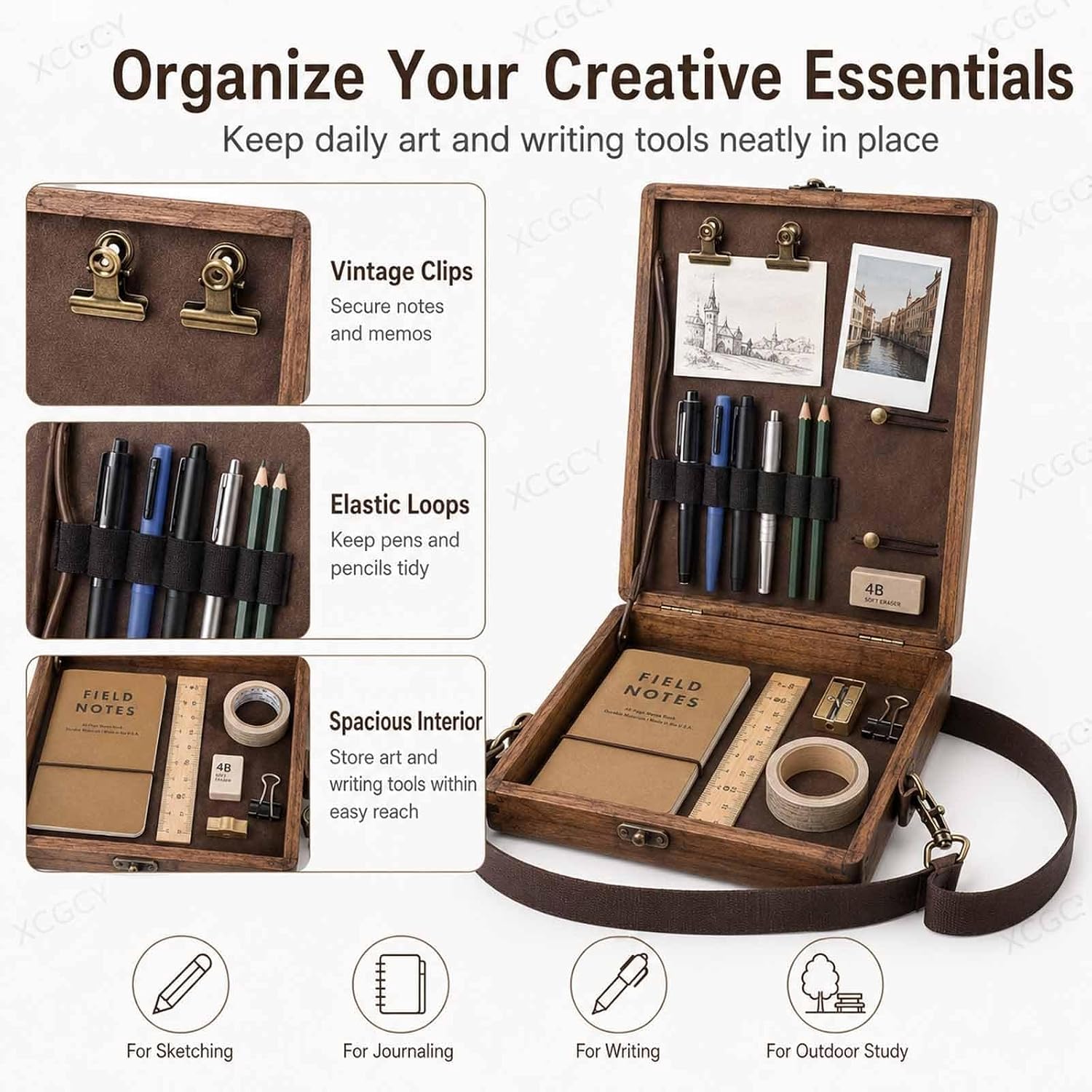 Writers Messenger Wood Box Tabletop Easel Box