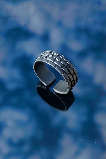 Trend Collection Matte Black Brick Wall Model Adjustable Men's Ring