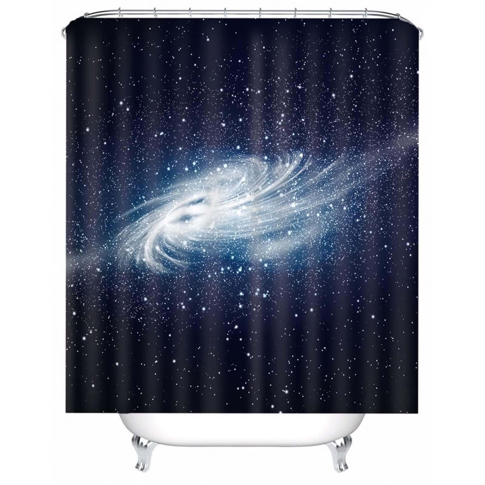 Rideau de douche bleu foncé ciel étoilé lavable rideau salle de bain polyester avec anneaux