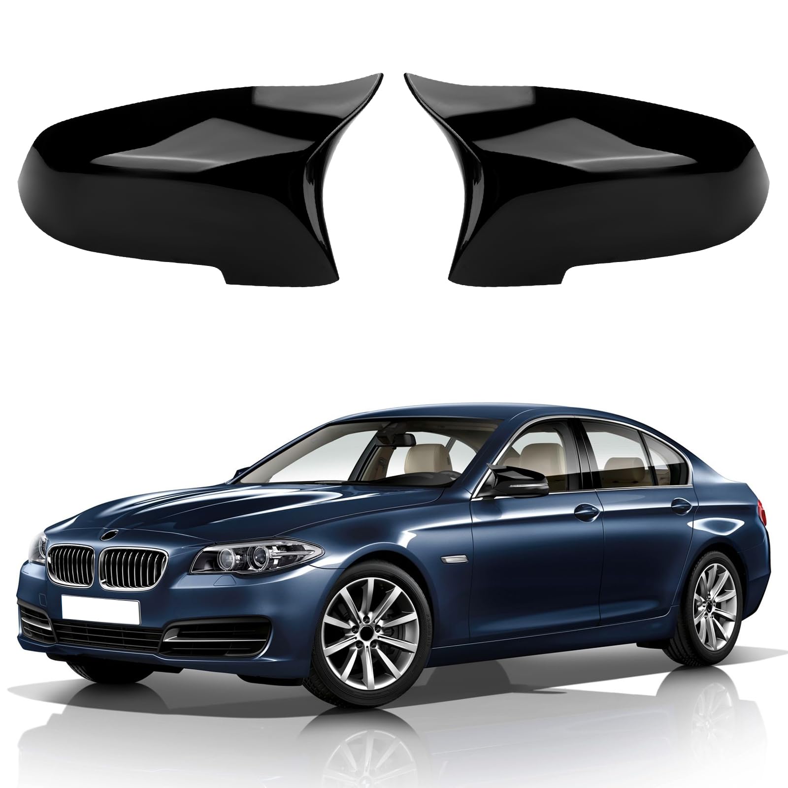 1 Par Tapa Cubierta del Espejo Reemplazar para BMW 5 Series F10/F11/6 Series F06/F12/F13/7 Series F01/F02, Tapa de Espejo Retrovisor Brillantes Negro