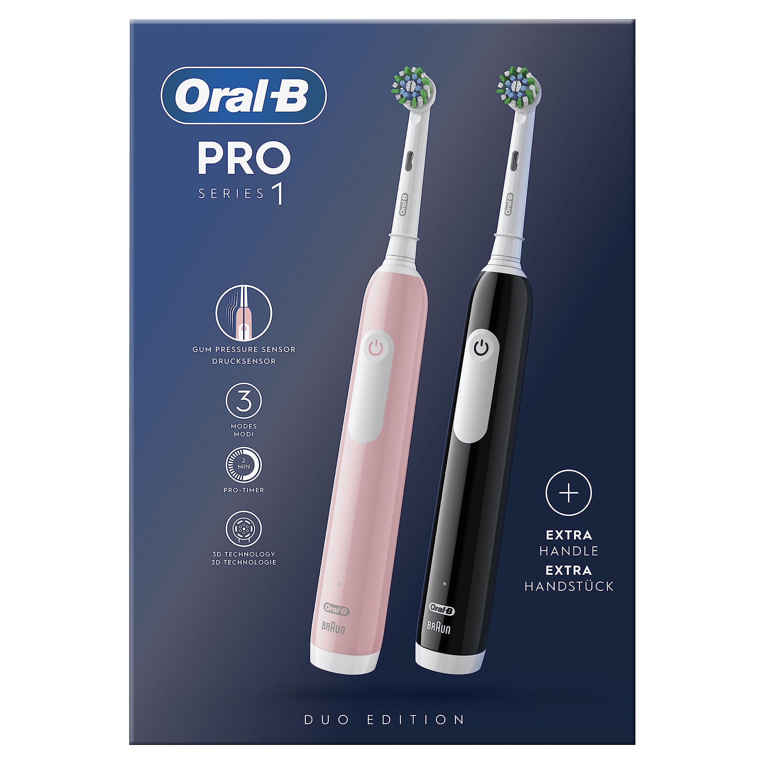 Oral-B Spazzolini Elettrici Ricaricabili Pro Series 1 Rosa e Nero con 2 Testine di Ricambio. 2 Spazzolini