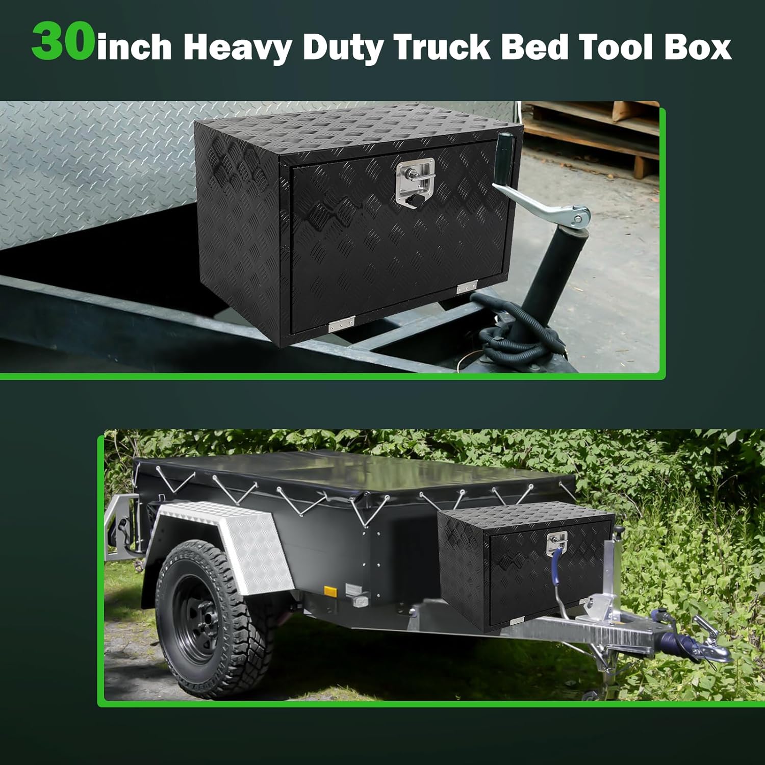 SCITOO 30 Inch Aluminum Diamond Plate Truck Bed Crossover Box,Heavy Duty Storage for Most Full Size Pickups,Lockable Weatherproof Chest,Fits 30" Truck Beds,Easy Access to Load and Unload