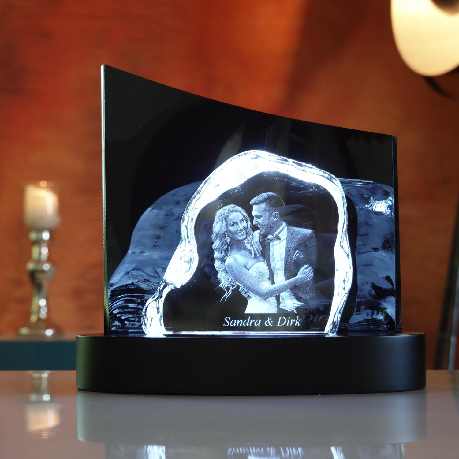 contento | 3D Kristall | Rock mit Clarisso Leuchtsockel | 3D Glasfoto Felsen Laserung | Foto im Glas in 3D | Geschenk als Erinnerung zum Geburtstag, Weihnachten, Hochzeit, persönlich - Premium