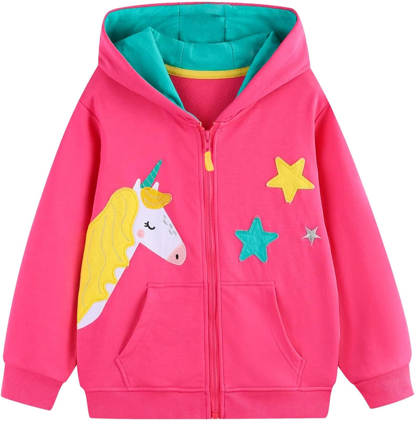 Bluza z kapturem z zamkiem błyskawicznym dla dziewczynki, chłopca, bawełniana kurtka z długim rękawem z kieszeniami, jednorożec traktor bluza z kapturem wiosna jesień casualowe ubrania szkolne