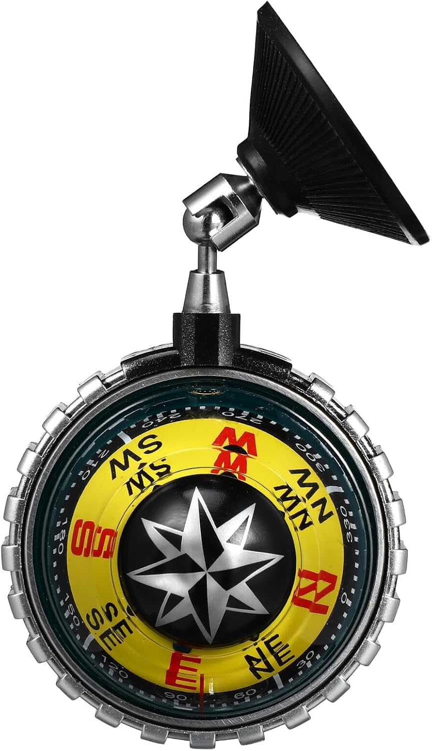 ULTECHNOVO Car Dashboard Compass Ball for Boat and Vehicle with Suction Cup, Yellow Mini Auto Compass for Navigation and Hiking Survival, Automotive Interior Accessory