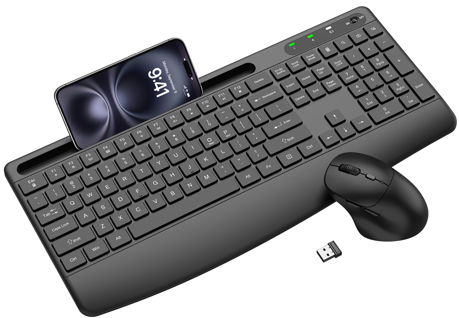 Wireless Keyboard and Mouse Combo 2 4G Full Size Silent Ergonomic Keyboard with Wrist Rest Phone Holder 3