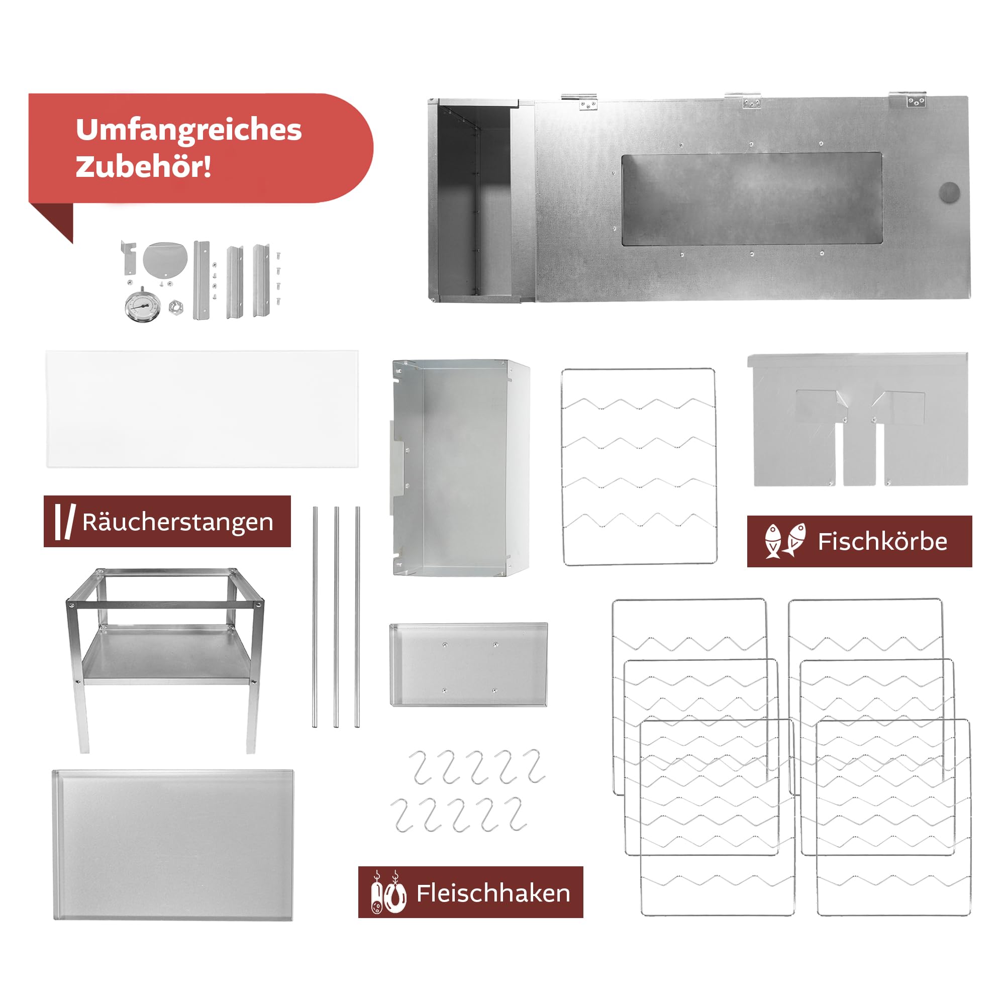 LEMODO Räucherofen 110 cm hoch mit Untergestell, Räucherschrank aus legiertem Stahl, Kalträucherofen mit großer Räucherkammer, Tischräucherofen