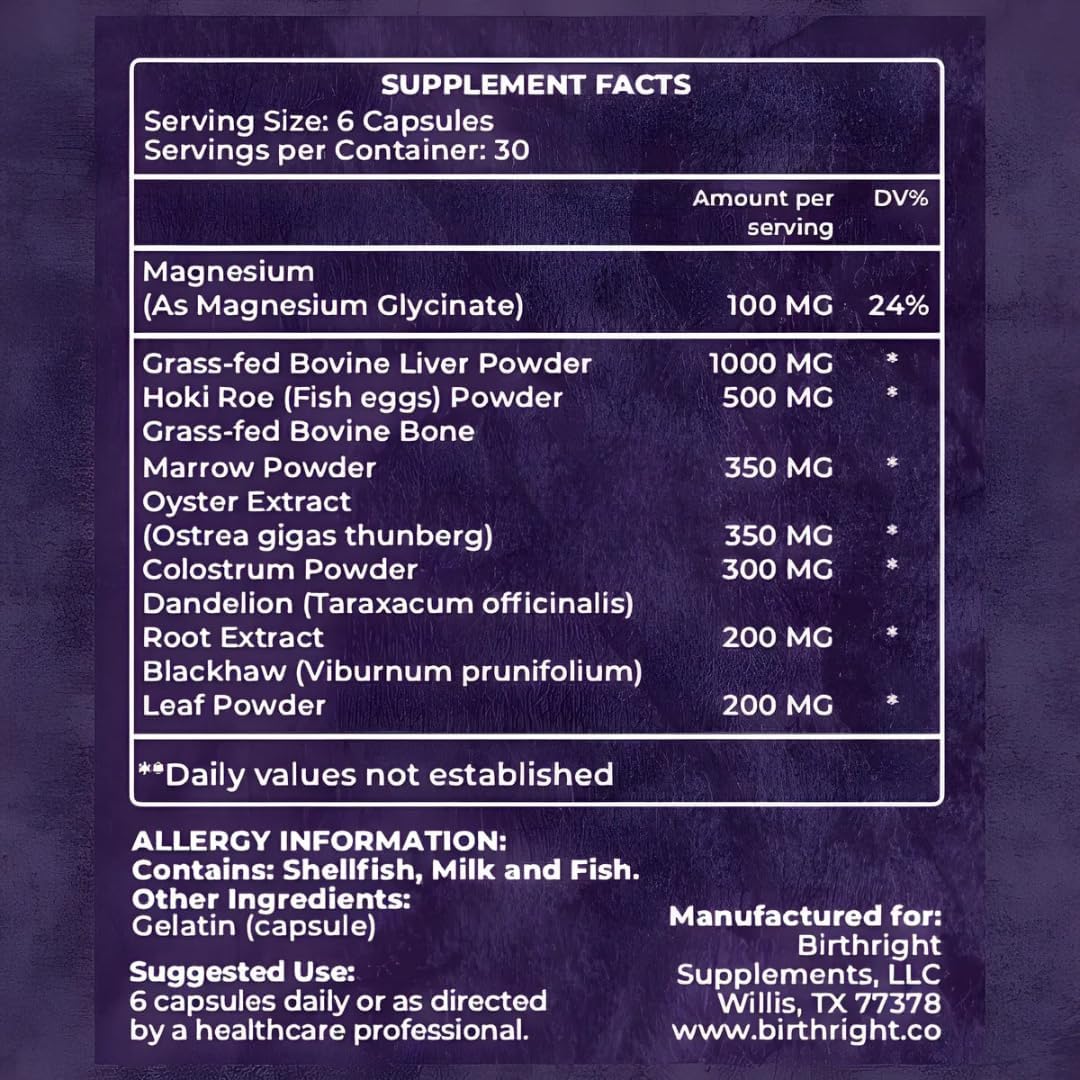Birthright Bloom Prenatal Supplement – Animal Based Whole Food Prenatal with Grass Fed Liver, Fish Roe, Bone Marrow, Colostrum, Magnesium & Traditional Herbs