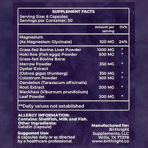Miniatura 3 de Birthright Suplemento prenatal completo para el desarrollo fetal... Folato, colina + DHA, de hígado alimentado con hierba, huevos de pescado,
