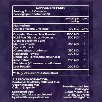 Birthright Bloom Prenatal Vitamins Whole Food, Grass-Fed Liver, 180 Count
