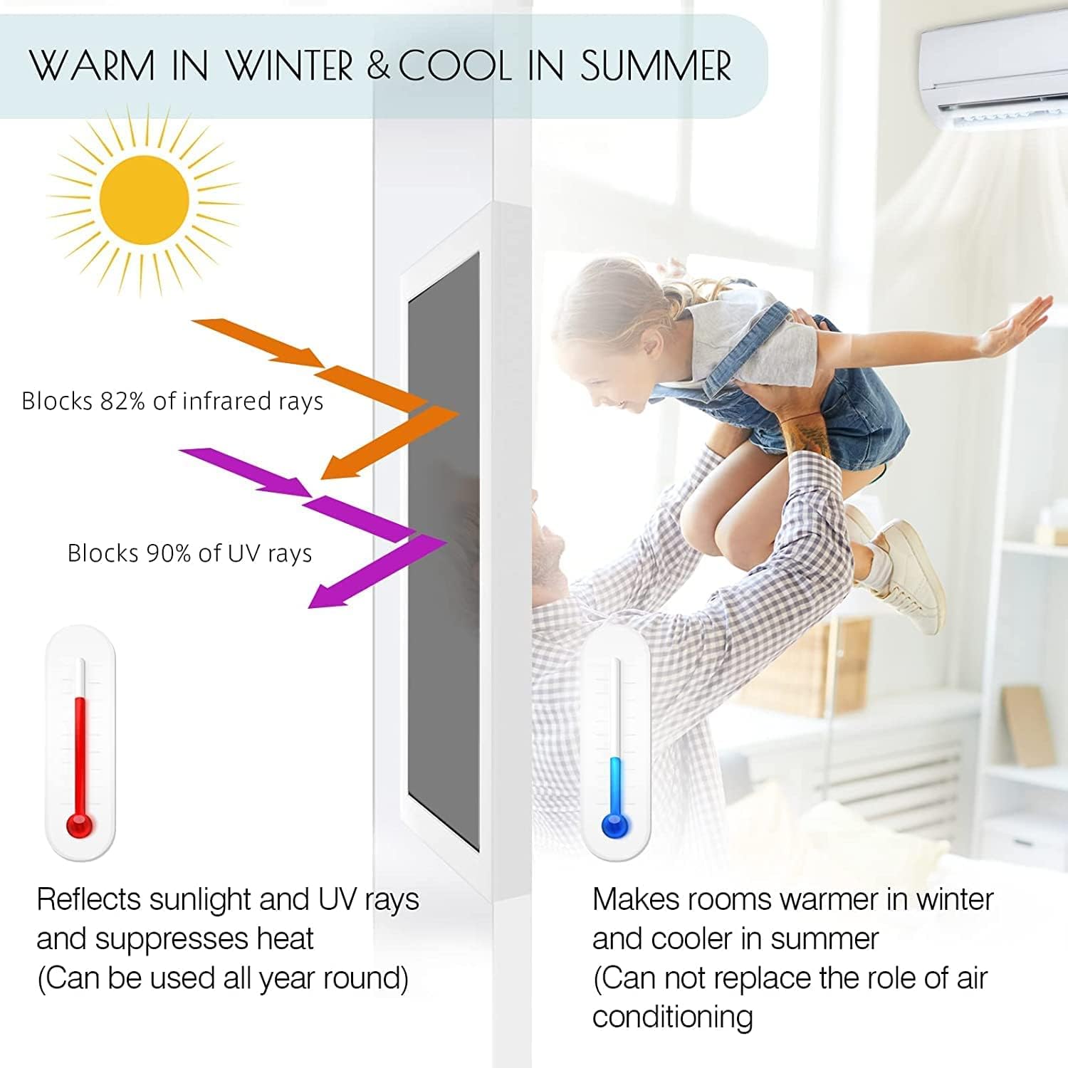 HIDBEA One Way Privacy Window Film - Daytime Privacy Sun Blocking Anti UV Reflective Window Film Heat Control Static Cling Window Tinting Film for Home and Office, Black Silver, 23.6 Inch x 6.5 Feet : Home & Kitchen
