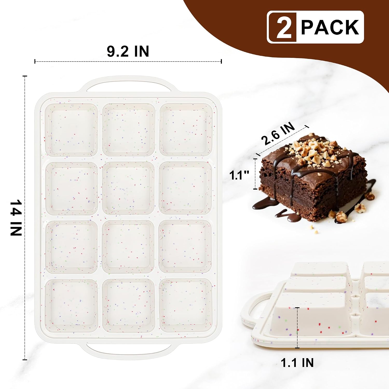 CAKETIME Silicone Brownie Pan with Dividers Metal Reinforced Frame