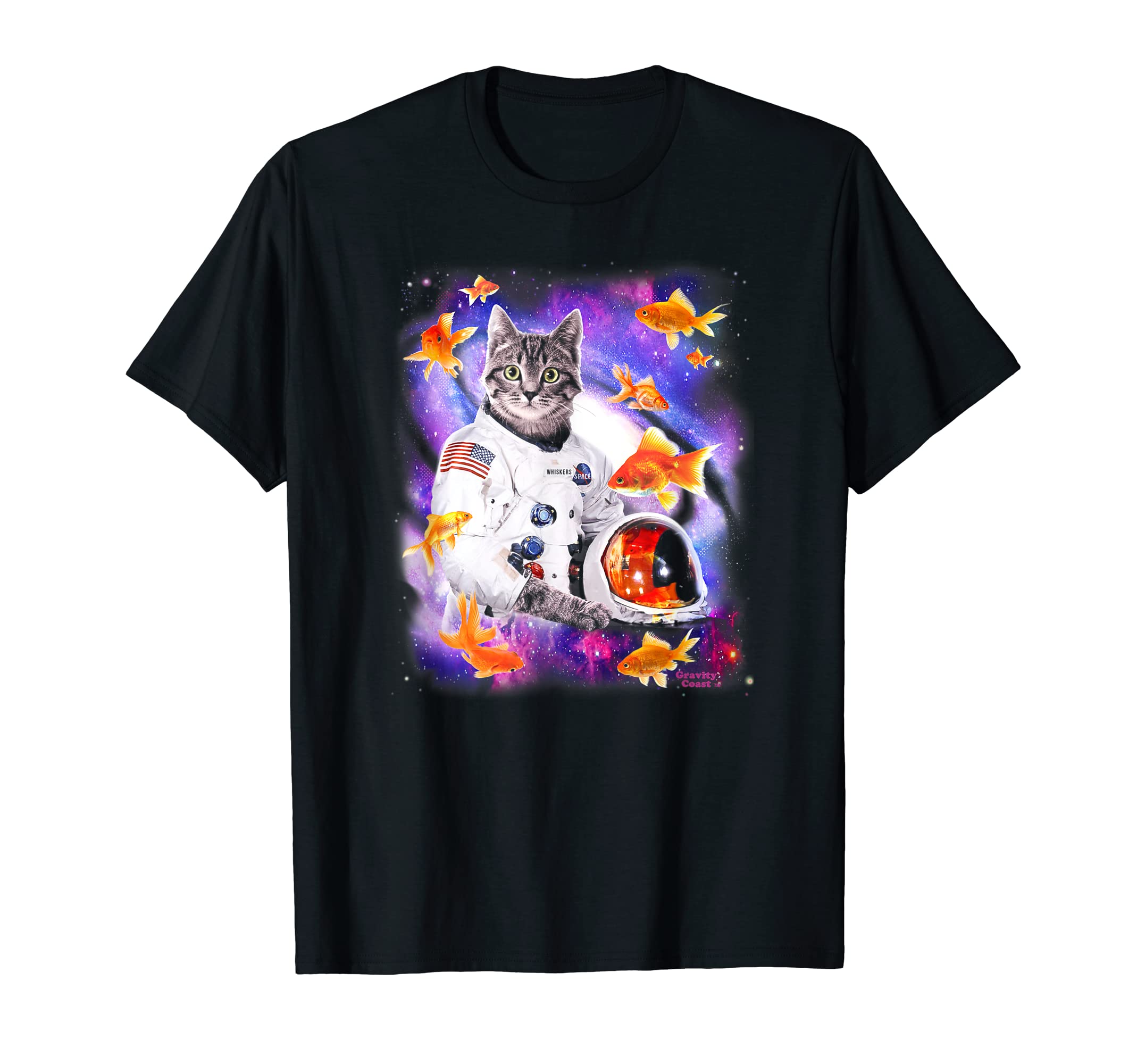 Cat Lost in Space Funny Shirt with Rainbow Nyan Meow Kitty T-Shirt
